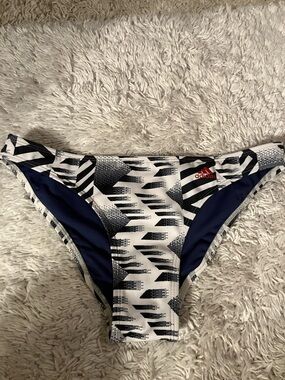 Adidas Black,White & Navy Patterned Bikini Bottoms with Red Logo